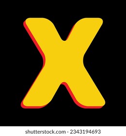 Letter X sign design template element. 3D Extruded Yellow Icon with Red Sides a Black background. Illustration.