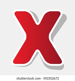 Letter X sign design template element. Vector. New year reddish icon with outside stroke and gray shadow on light gray background.