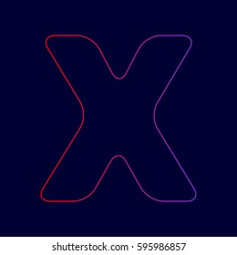 Letter X sign design template element. Vector. Line icon with gradient from red to violet colors on dark blue background.