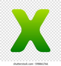 Letter X sign design template element. Vector. Green gradient icon on transparent background.