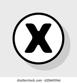 Letter X sign design template element. Vector. Flat black icon in white circle with shadow at gray background.