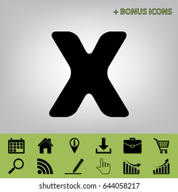 Letter X sign design template element. Vector. Black icon at gray background with bonus icons 