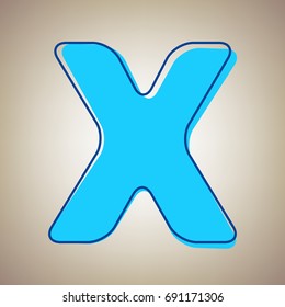Letter X sign design template element. Vector. Sky blue icon with defected blue contour on beige background.