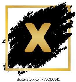 Letter X sign design template element. Vector. Golden icon at black spot inside golden frame on white background.