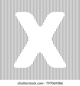 Letter X sign design template element. Vector. White icon on grayish striped background. Optical illusion.