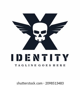 Letter X Skull Wings Logo Design