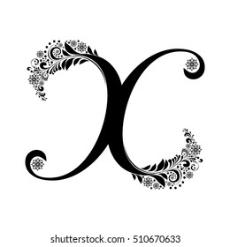 letter X, Snowflake pattern letter. Christmas alphabet. Vector Illustration