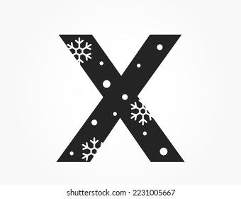 letter x with snowflake and snow. initial letter for Christmas, new year and winter design. isolated vector image in simple style