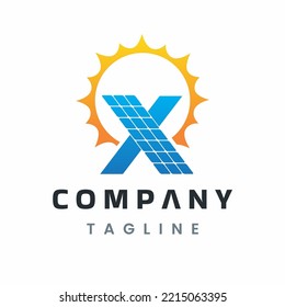 Letter X Solar Energy Logo, Solar Power Panel Design