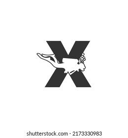 Letter X and someone scuba, diving icon illustration template