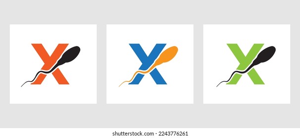 Letter X Sperm Cell Logo Template. Sperm Bank Medical Symbol