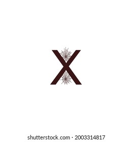 Letter X  with spider web icon design template vector illustration