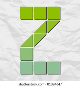 Letter X  from squares and triangles on a paper-background. Vector illustration