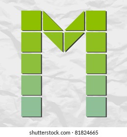Letter X  from squares and triangles on a paper-background. Vector illustration