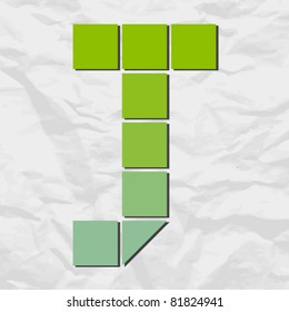 Letter X  from squares and triangles on a paper-background. Vector illustration