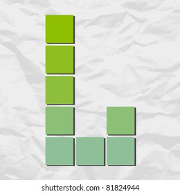 Letter X  from squares and triangles on a paper-background. Vector illustration