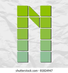 Letter X  from squares and triangles on a paper-background. Vector illustration