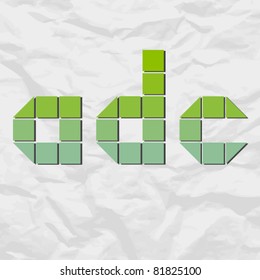 Letter X  from squares and triangles on a paper-background. Vector illustration