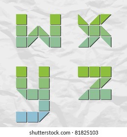 Letter X  from squares and triangles on a paper-background. Vector illustration