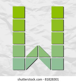 Letter X  from squares and triangles on a paper-background. Vector illustration