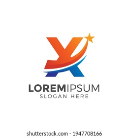 Letter X With Star Logo Design Vector Illustration