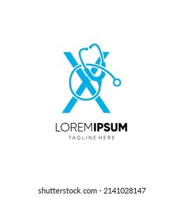 Letter X Stethoscope Logo Design Vector Icon Graphic Emblem Illustration 