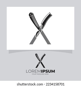 Letter X Straight Razor Logo Design Vector Icon Graphic Illustration