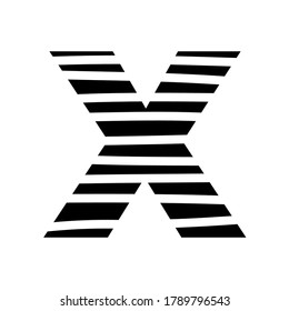 Letter X - striped mottled font - isolated, vector illustration