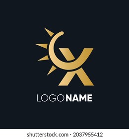 Letter X Sun Logo Design Vector Icon Graphic Illustration Emblem Background Template
