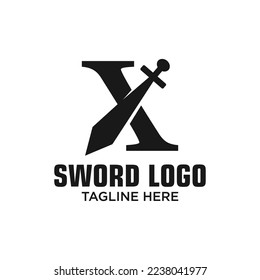 Inspiración de plantilla de diseño de logotipo de espada X, Ilustración vectorial.