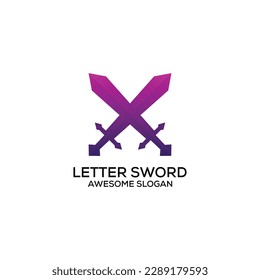 letter x with sword logo design gradient colorful