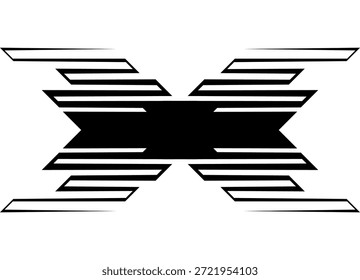 Letra X. Patrón Abstractas simétrico de líneas negras sobre un fondo blanco. patrón de Vector para cubiertas, etiquetas, publicidad, ropa deportiva, juguetes, cubiertas, empaques. Elemento de diseño. Fondo de Vector moderno. juegos