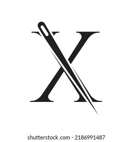 Letter X Tailor Logo, Needle and Thread Combination for Embroider, Textile, Fashion, Cloth, Fabric Template