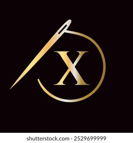 Letter X Tailor Logo, Needle and Thread Logotype for Garment, Embroider, Textile, Fashion, Cloth, Fabric Sign