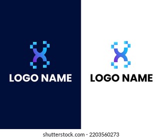 letter x with tech logo design template