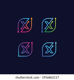Letter X Technology and Digital Connection logo with Leaf and Dots tech sign, nature and eco symbol for your Corporate identity