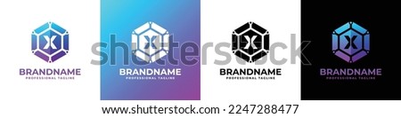 Letter X Technology Hexagon Logo, suitable for any business with X initial.