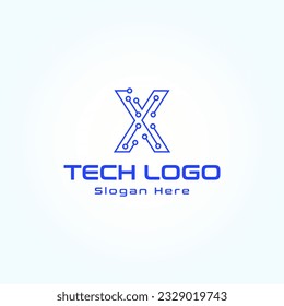 Letter X technology line dot connection logo design vector