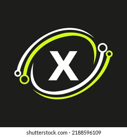 Letter X Technology Logo Combine with Technology Cable Vector Template