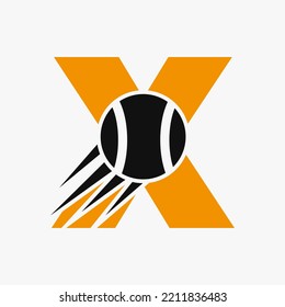 Letter X Tennis Logo Concept With Moving Tennis Ball Icon. Tennis Sports Logotype Symbol Vector Template