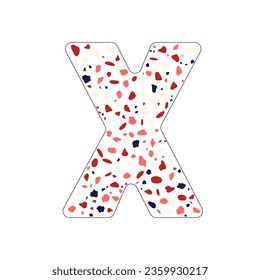 Letter X. Terrazzo texture. Vector graphic.