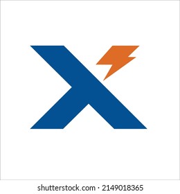 letter X with thunderbolt, simple flat design.