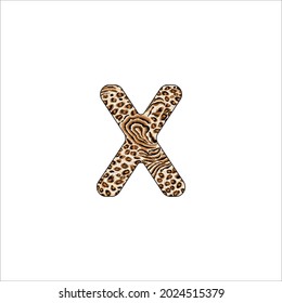 Letter x from tiger style fur alphabet. Isolated on white background .