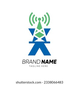 Letter X Tower Signal Logo Design Vector Icon Graphic Emblem Illustration 