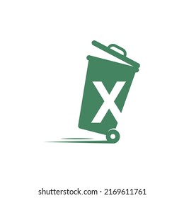 Letter X in the trash bin icon illustration template vector