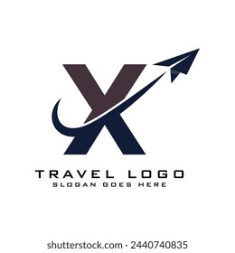 Letter X Travel Logo icon Design with plane graphic element for travel agency logo design