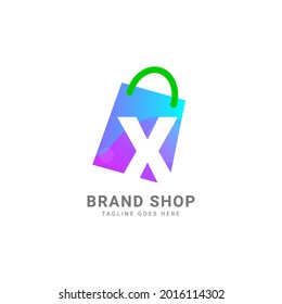 letter X trendy shopping bag vector logo design element