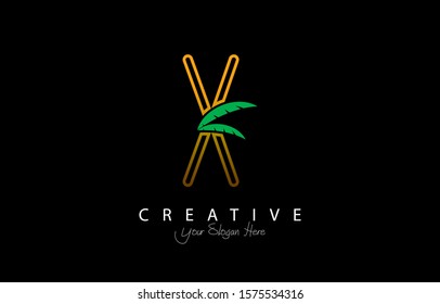 Letter X Tropical Design Logo Concept. Creative Icon Logo with Palm Tree Shape Vector Illustration.
