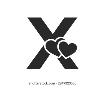 Buchstabe x mit zwei Herzen. kreativer Initialbrief für das Tagesdesign von Valentine. Romantik und Liebessymbol. isoliertes Vektorbild