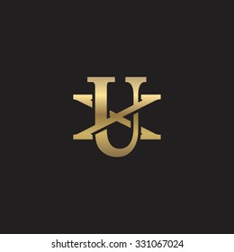 Letra X y monograma U logo dorado